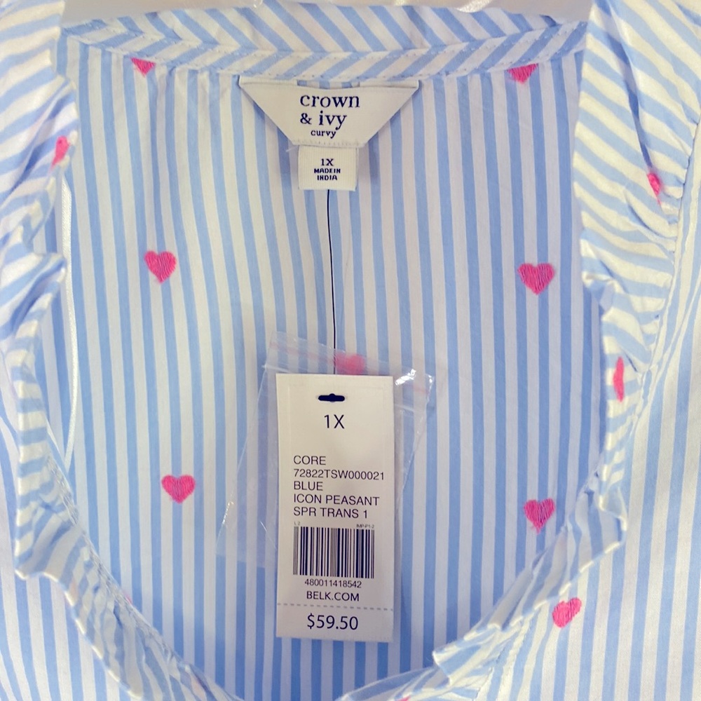 Crown and Ivy Peasant Icon Sweethearts Shirt NWT size 1X - Picture 2 of 6